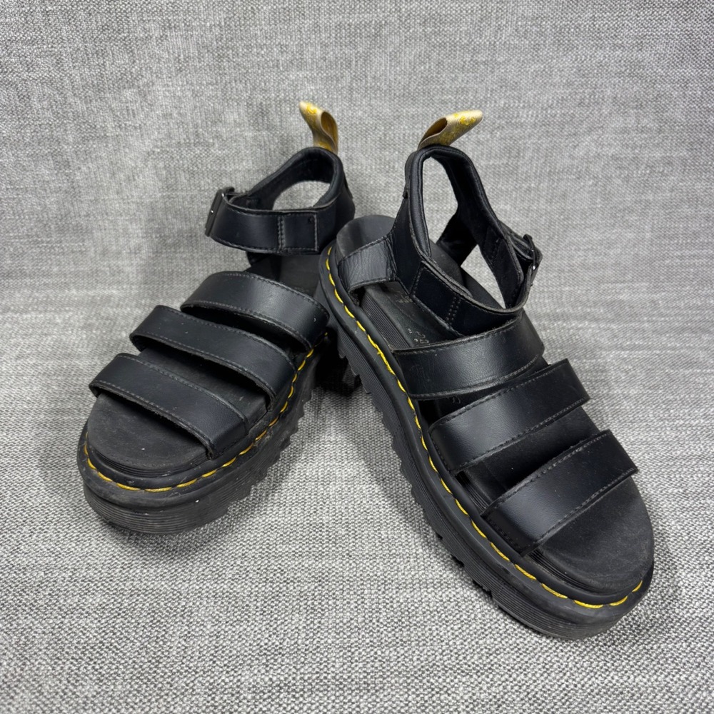 Dr. Martens Blaire Black Hydro Leather Platform Gladiator Sandals Womens 7